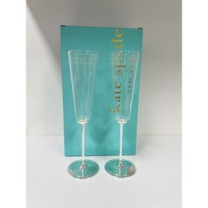Kate Spade Darling‎ Point Flute Pair Silverplate Mr & Mrs Crystal Glasses